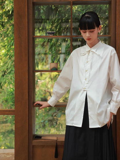 Nichi-Button Ribon Tie Oversize Flare Shirt