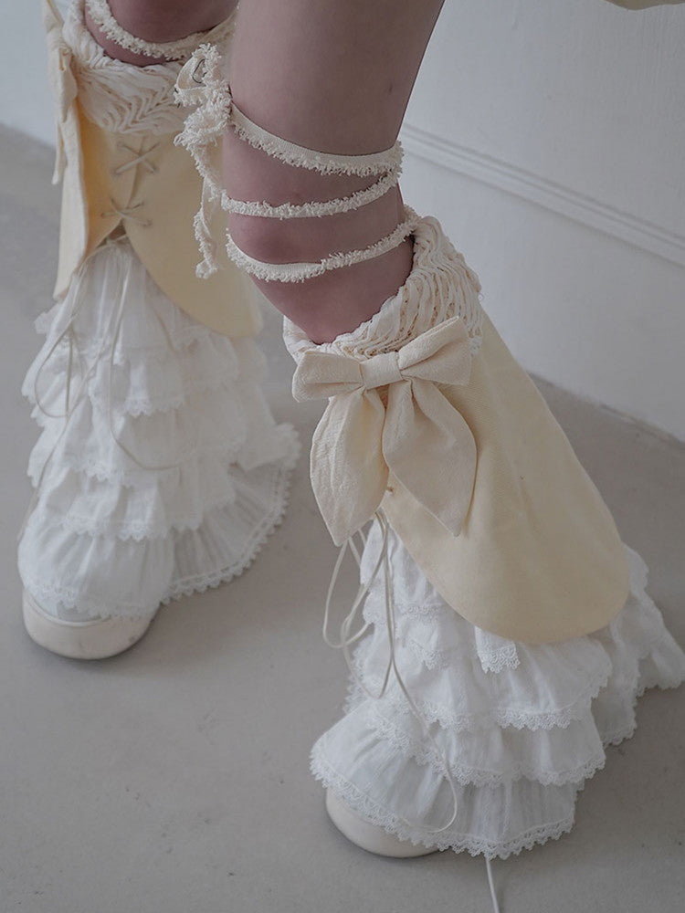 Lace Tiered Flare Fancy Ribbon Leg-Warmer