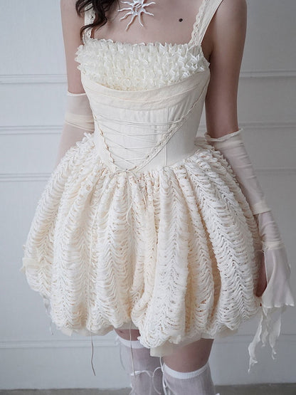 Unique Princess Lace-Up Fluffily Balloon Puff Dress