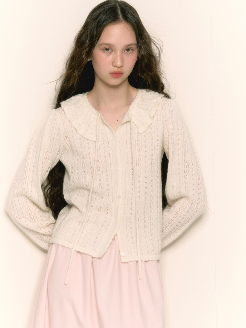 Frill Punching Wool Feminine Candy-Sleeve Knit