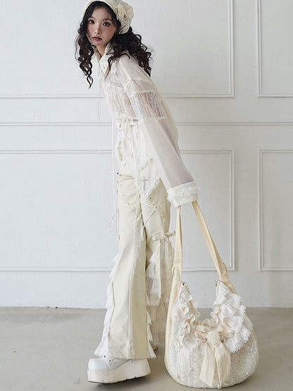 Pearl Lace Ribbon Large Frill Lace Bag