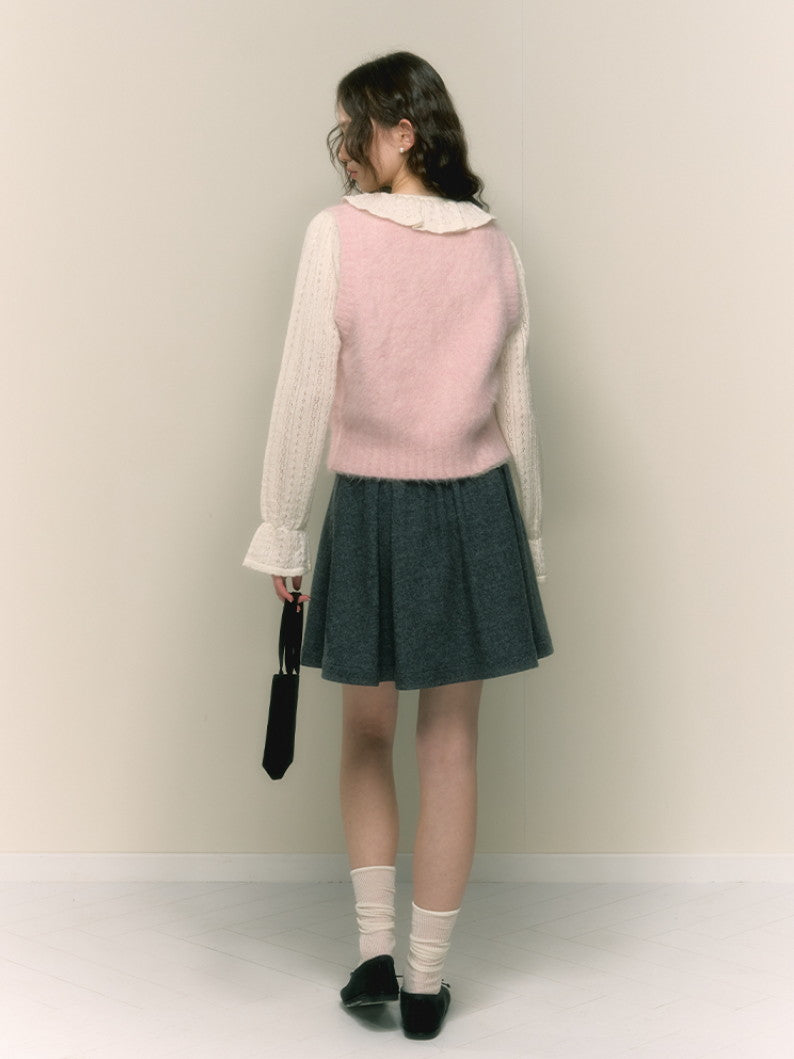 Knit Fluffily Crew-Neck Simple Vest