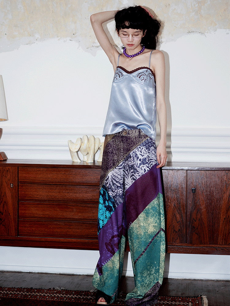 Ethnic Metallic Nichi Patchwork Relax Wide-Pants