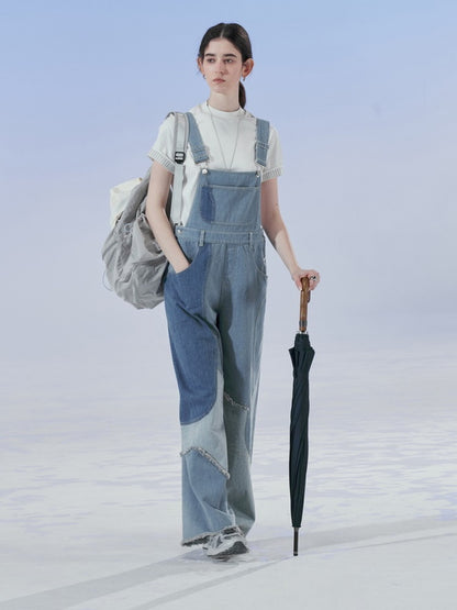 Denim Patchwork Unique Casual Layered Pants Overall