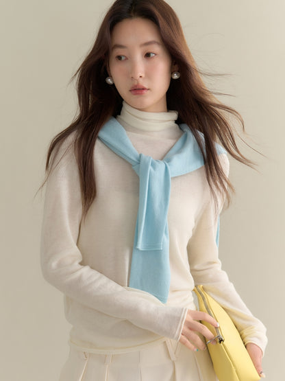 Cutsww Simple Plain Long-Sleeve High-Neck Knit