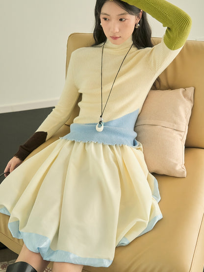 Balloon Bi-Color Retro Flare A-Line Long-Skirt