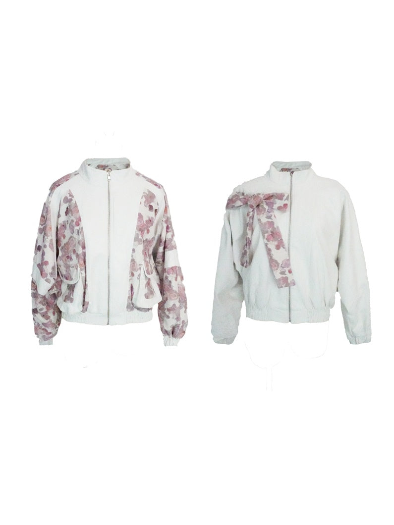 Reversible Flower Ribbon Leather Retro Feminine Jacket＆Mini-Skirt