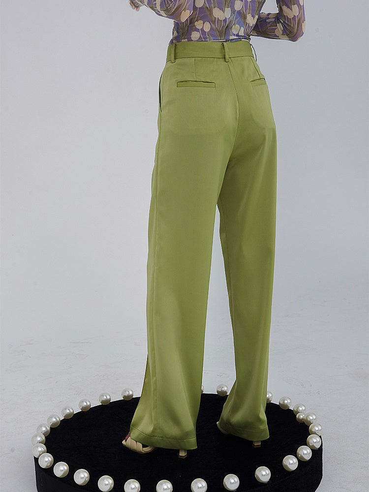 Straight Slacks Loose High-Waist Color-Pants