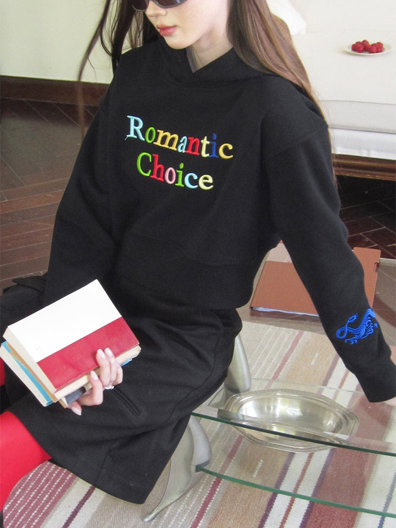 Embroidery Colorful-Letter Hoodie Short-Parka