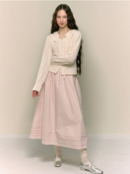 Frill Punching Wool Feminine Candy-Sleeve Knit