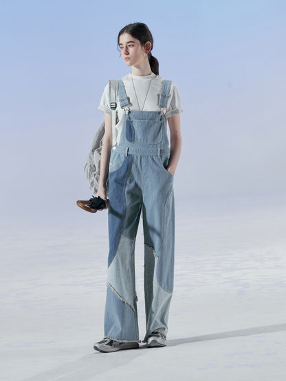 Denim Patchwork Unique Casual Layered Pants Overall