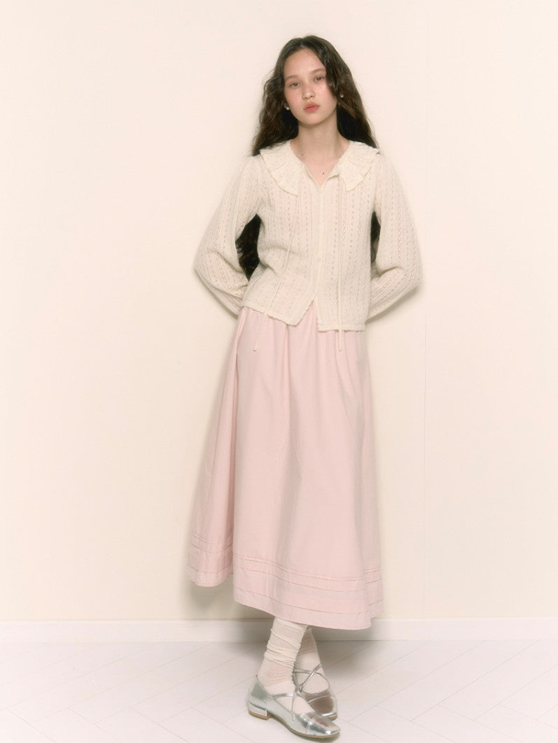 Frill Punching Wool Feminine Candy-Sleeve Knit