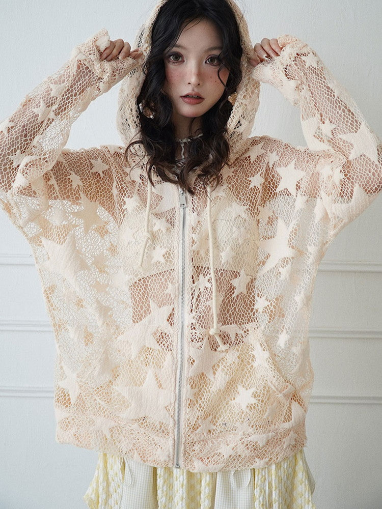 Mesh See-Through Star Casual Oversize Parka