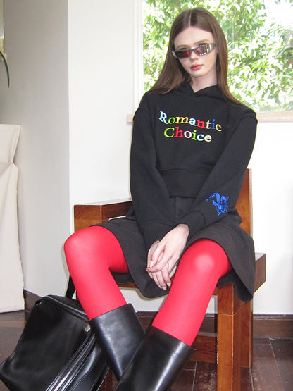 Embroidery Colorful-Letter Hoodie Short-Parka