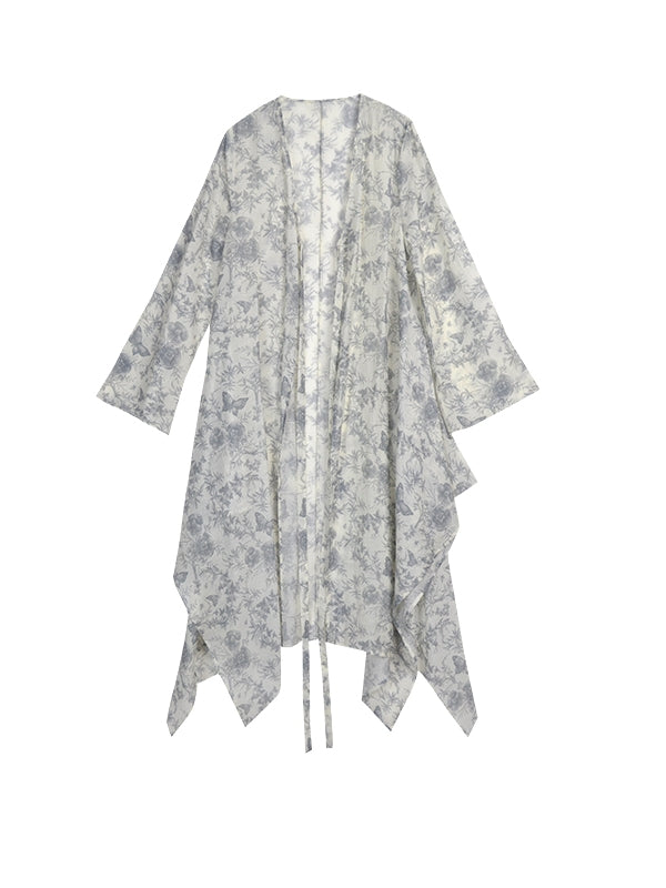 Fleur papillon transparent long-cardigan