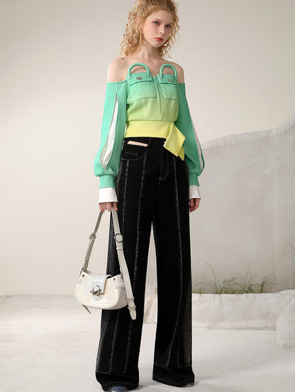 Straight Loose Plain High-Waist Cool Wide-Pants