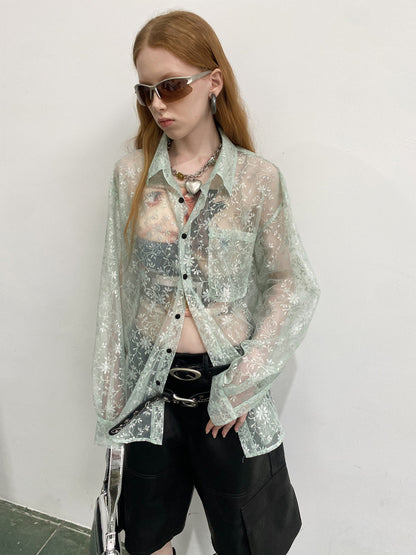 See-Through Flower Oversize Shirt