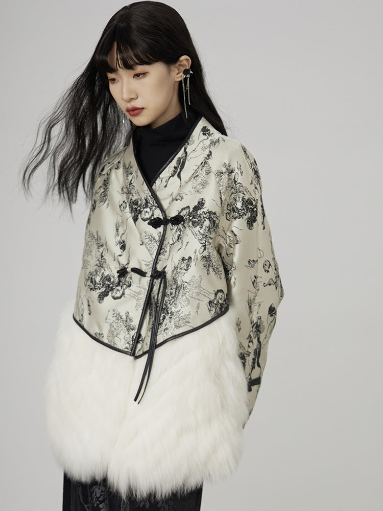 Broderie chinois rétro fur élégante veste