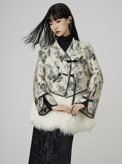 Broderie chinois rétro fur élégante veste