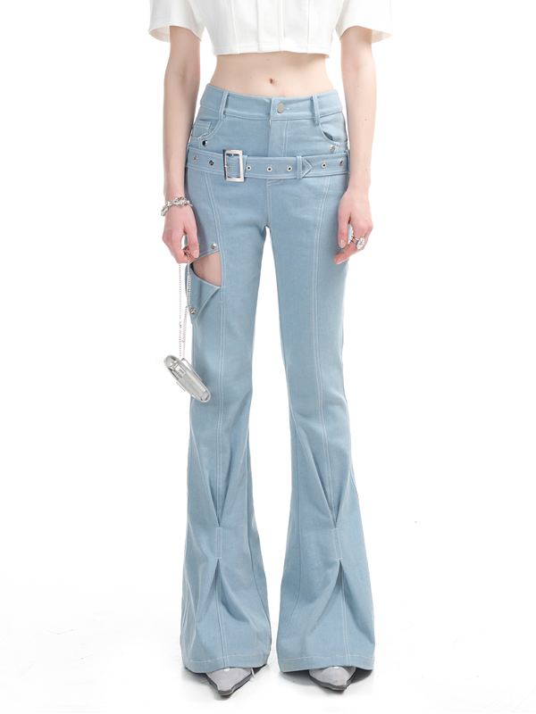 Nichi Belt Cut High-waist Flare-Pants