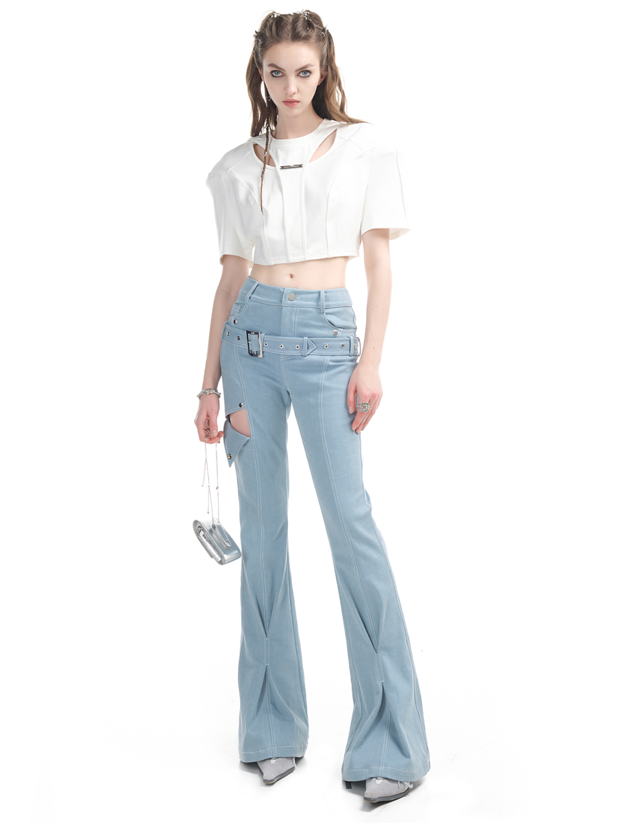 Nichi Belt Cut High-waist Flare-Pants