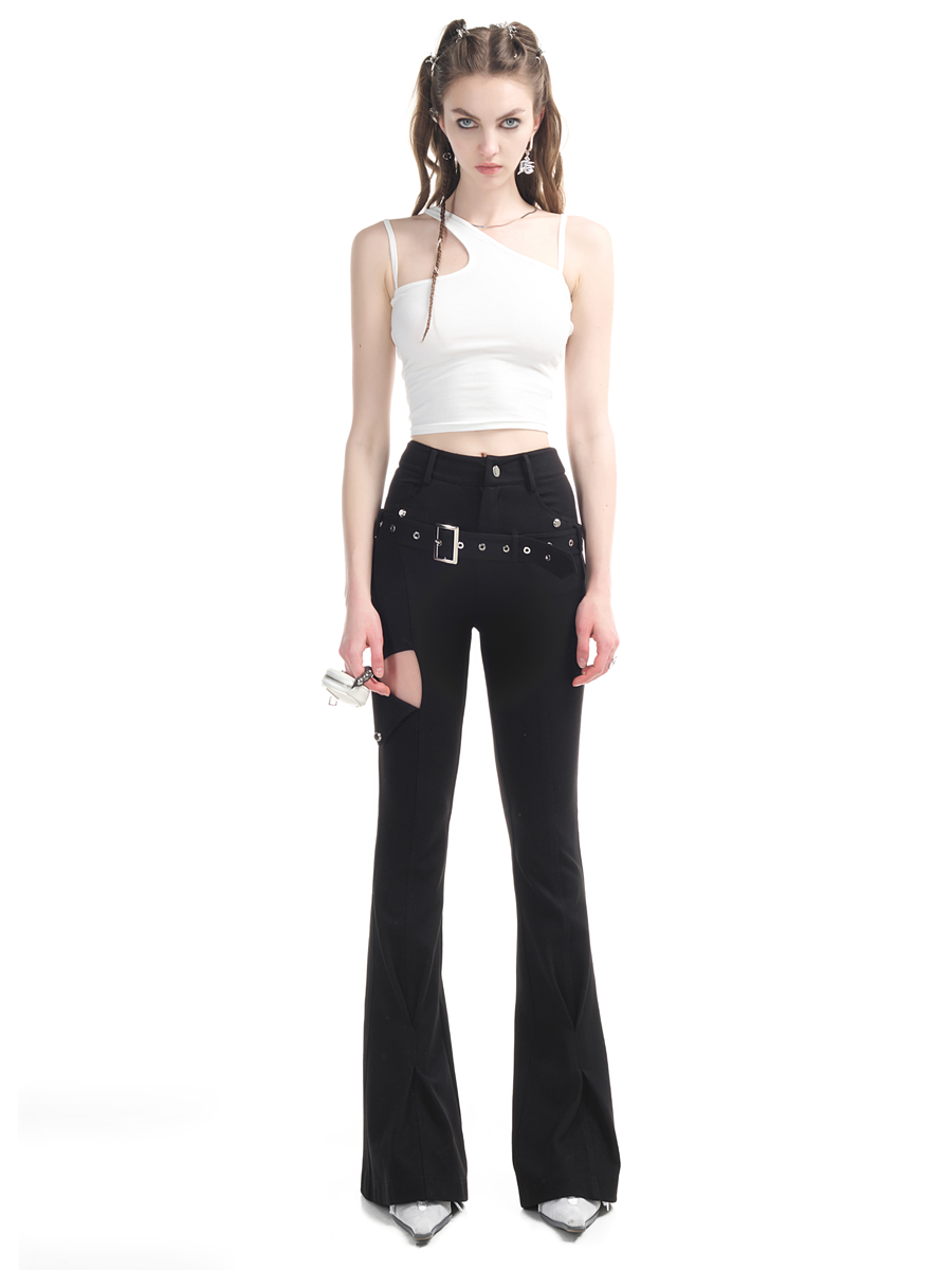 Nichi Belt Cut High-waist Flare-Pants