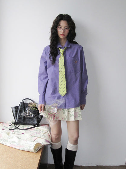 Oversize Butterfly-Embroidery College Casual Color-Shirt