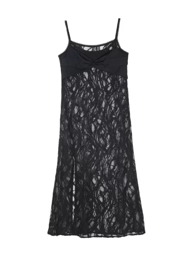 Camisole Mamluk-Sleeve Mesh Long Sexy Dress