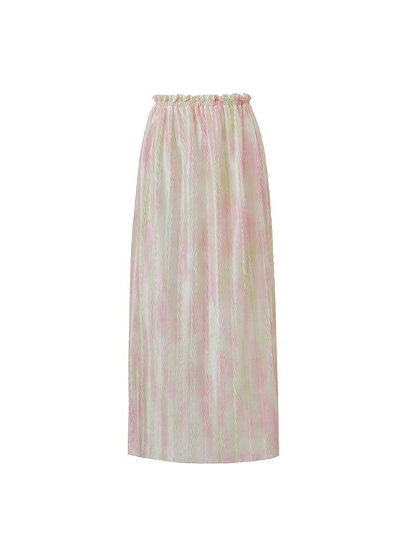 Crumply Tie-Dye Pale-Tone Thin Lng-Skirt