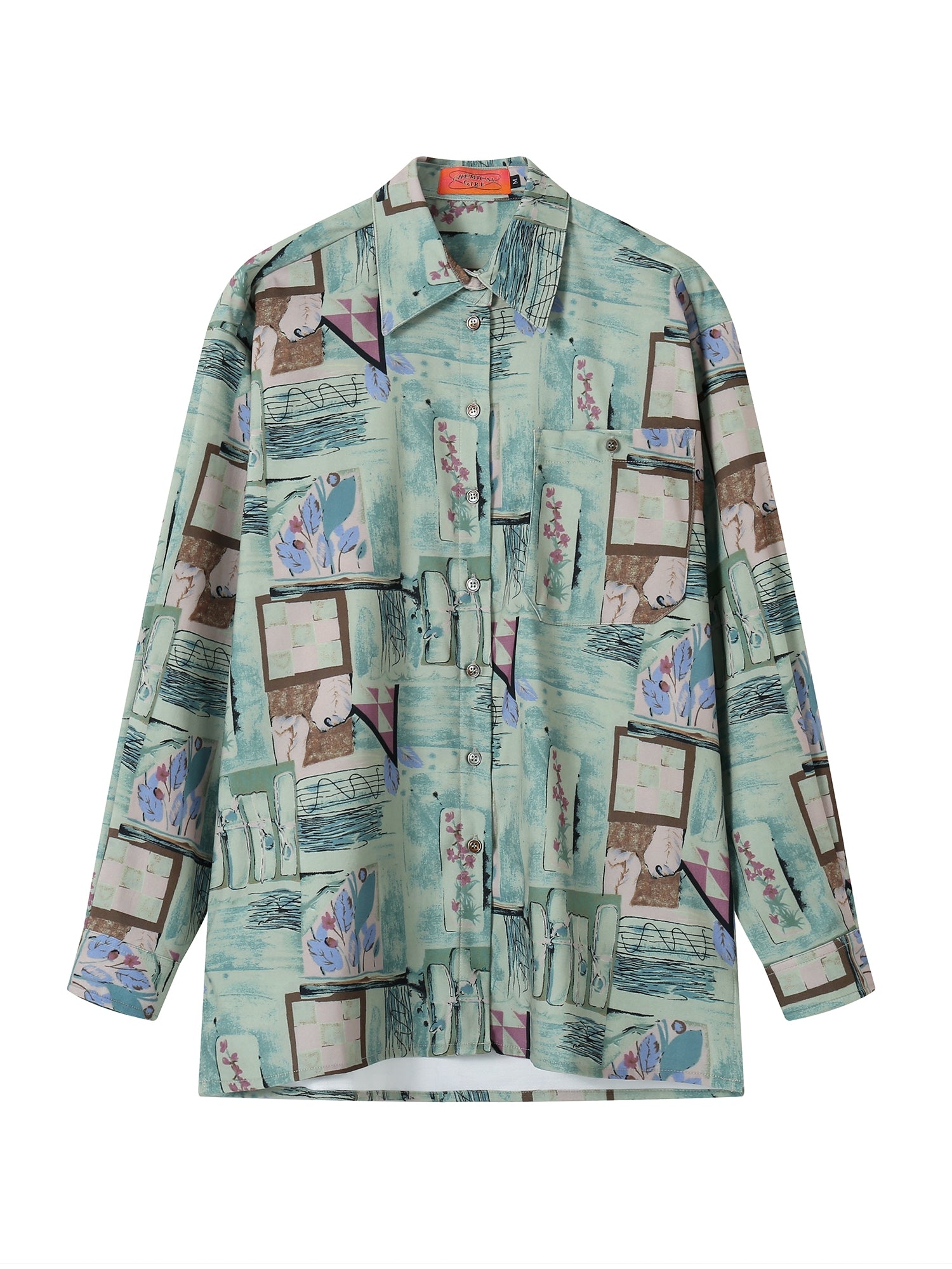 Fleur Drop-épaule surdimension Patchwork Casual Retro Vintage Shirt