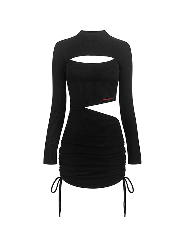 Drawstrign Cut Sexy Tight Knit One-Piece