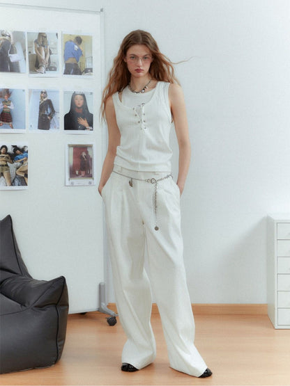 Straight Plain Classy Wide-Pants