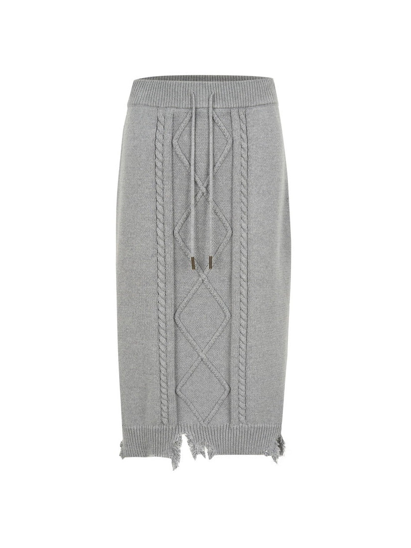 Cable-Knit Retro Simple Damege Pencil  Skirt