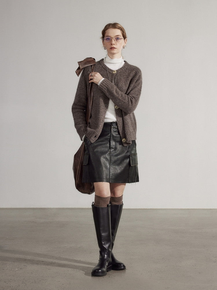 Leather Cool Smooth Plain Mini-Skirt