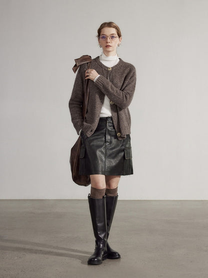 Leather Cool Smooth Plain Mini-Skirt