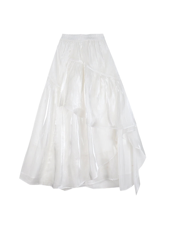 Asymmetry Glossy Ciffon Long-Skirt