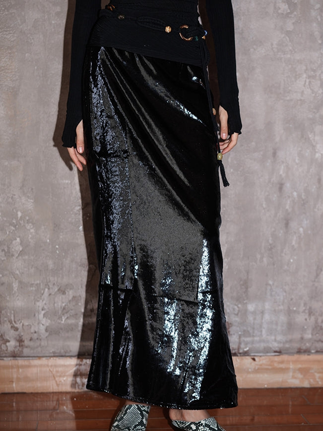 Velvet Mermaid Glossy High-End Plain Long-Skirt