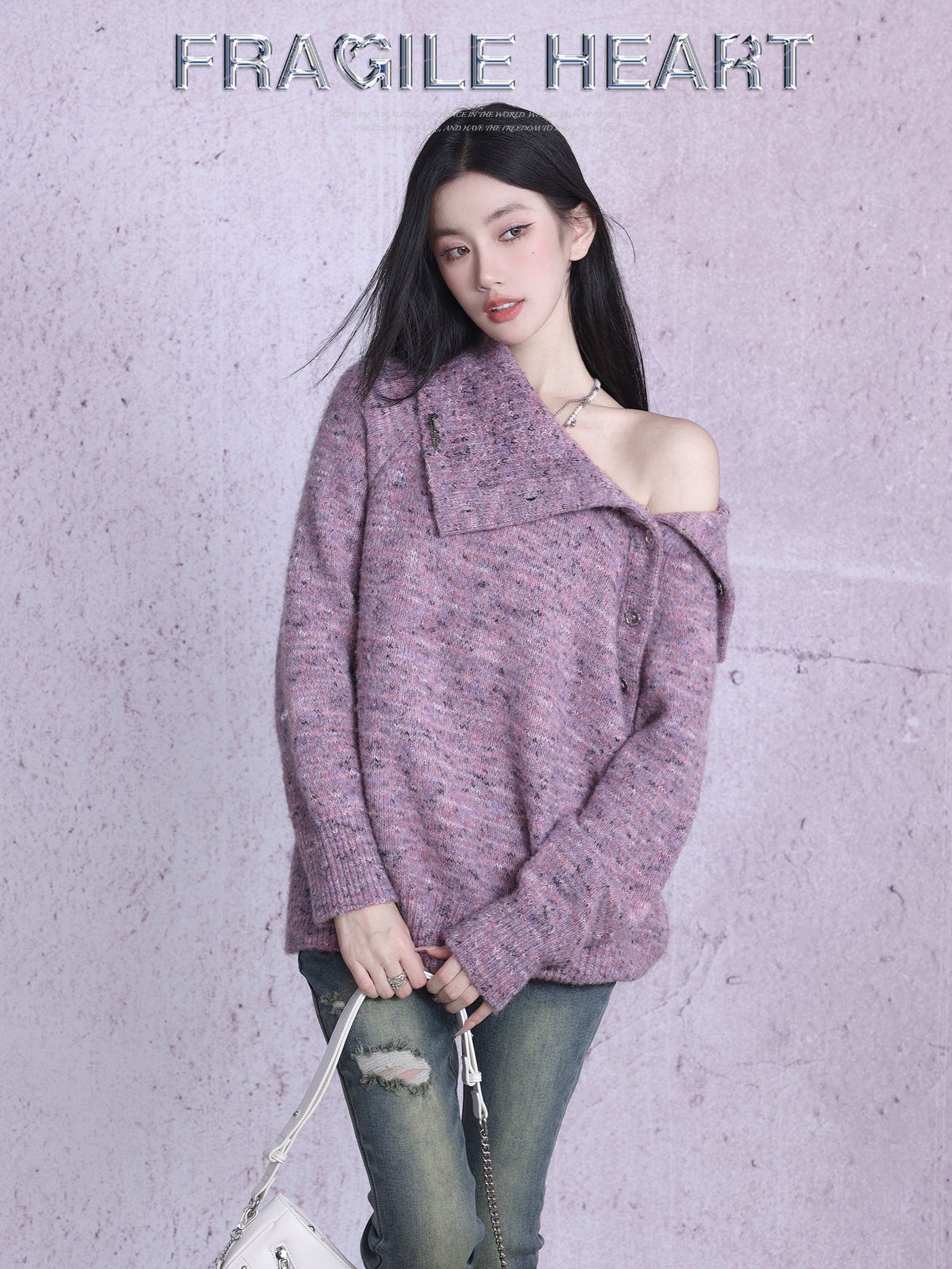 Asymmetry Wrap Open-Shoulder Oversize Knit