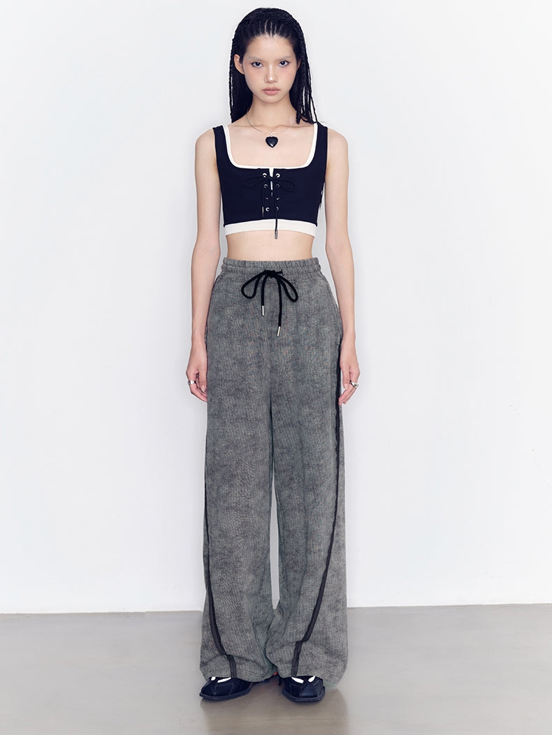 세련된 스티치 레트로 TT-Shirt &amp; Long Skirt &amp; Pants