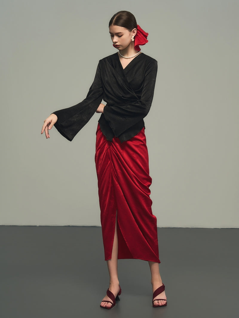 Drape Elegant Asymmetry Nichi Long-Skirt