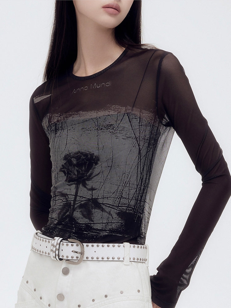 Bloße Mesh Silhouette Flower Cutsew