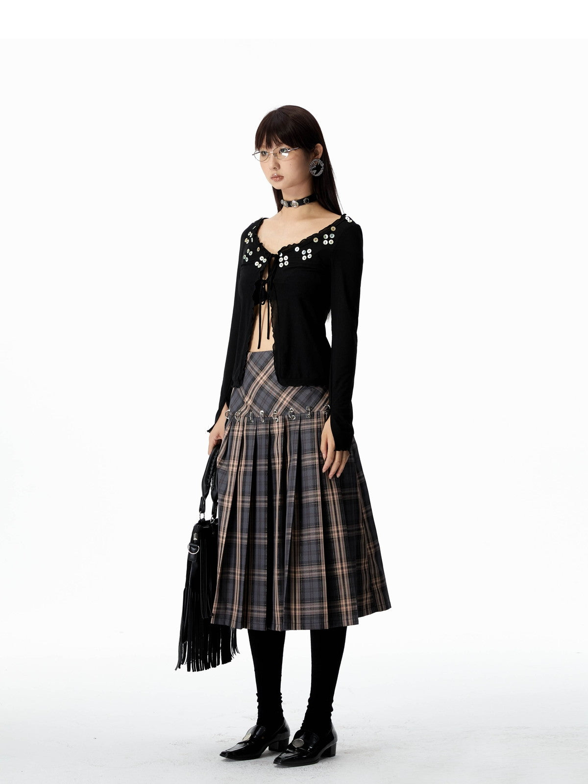 Ring Nichi Checked Pleats Girly Flare Skirt