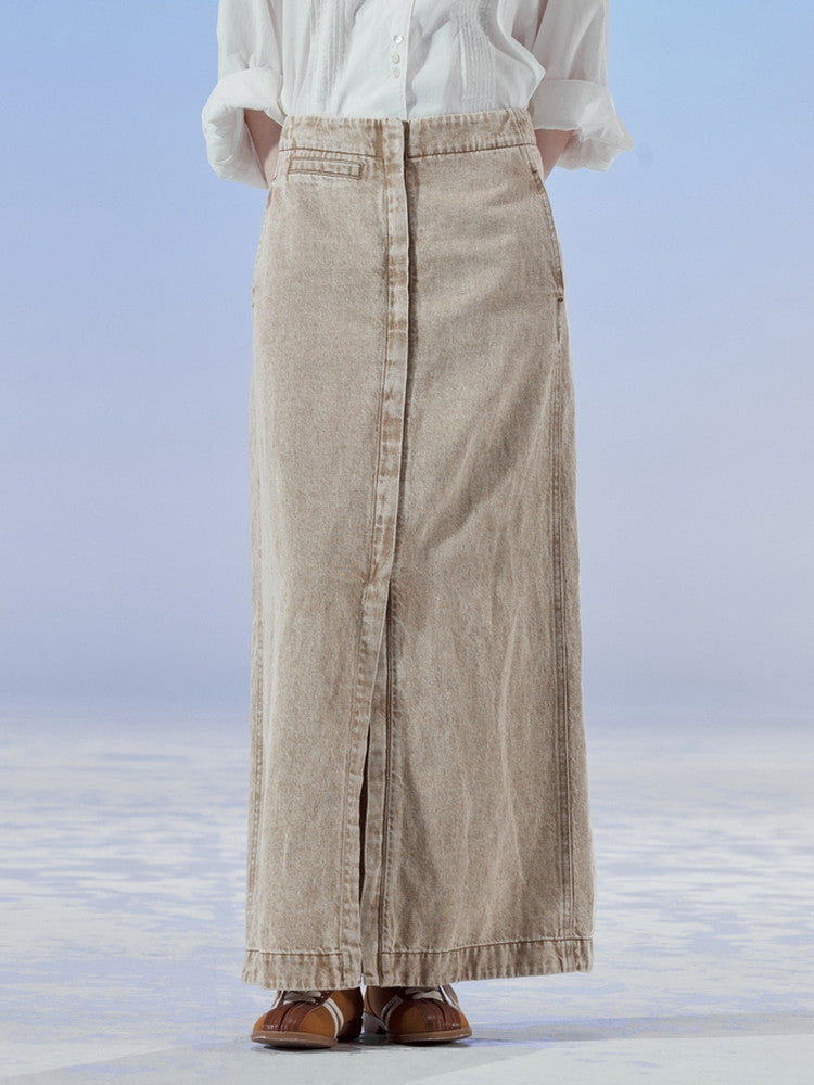 Denim gewaschener gelegentlicher Front-Slit-Maxi Langstachel