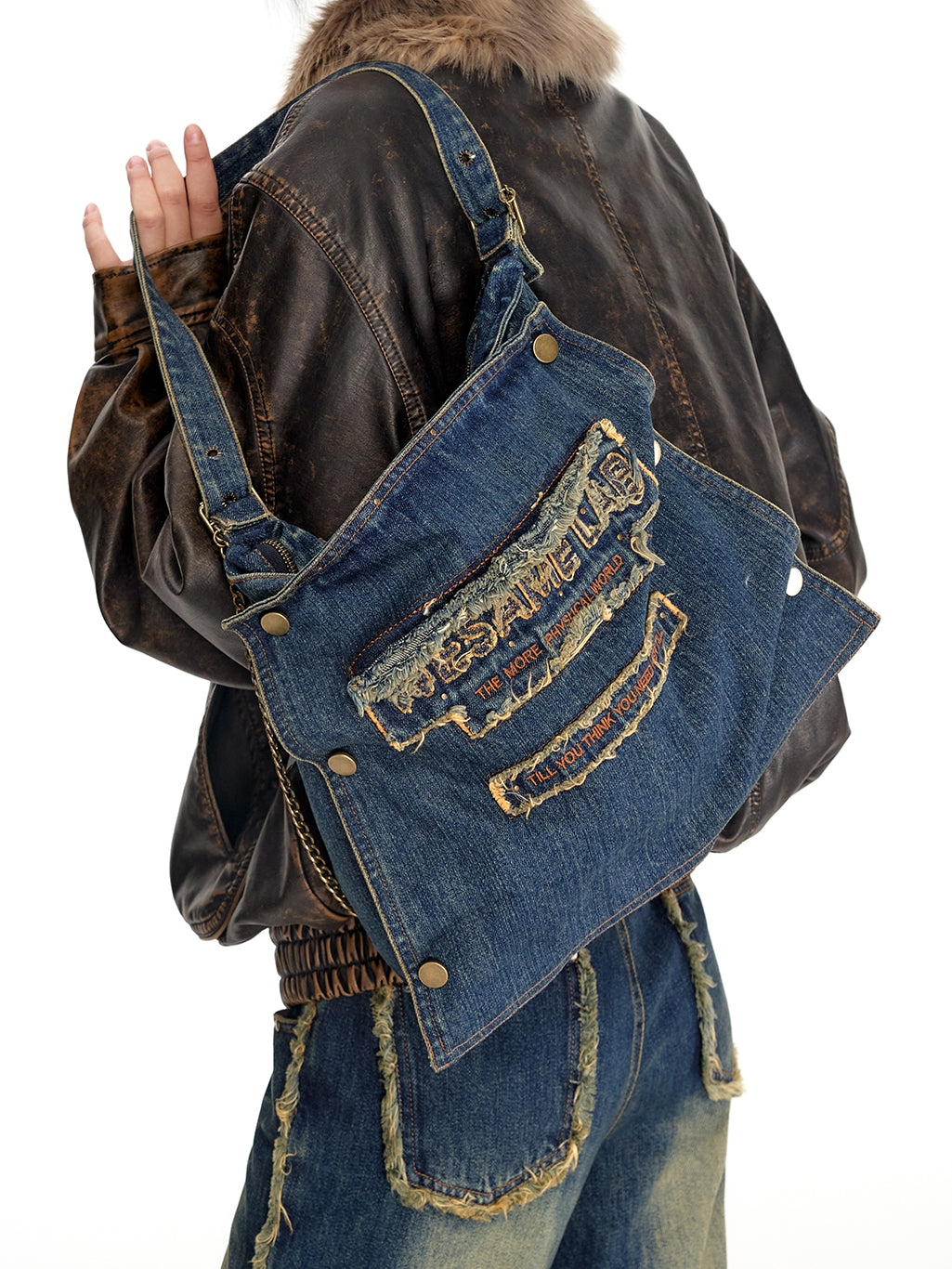 Sac à broderie décontractée en denim carré en denim