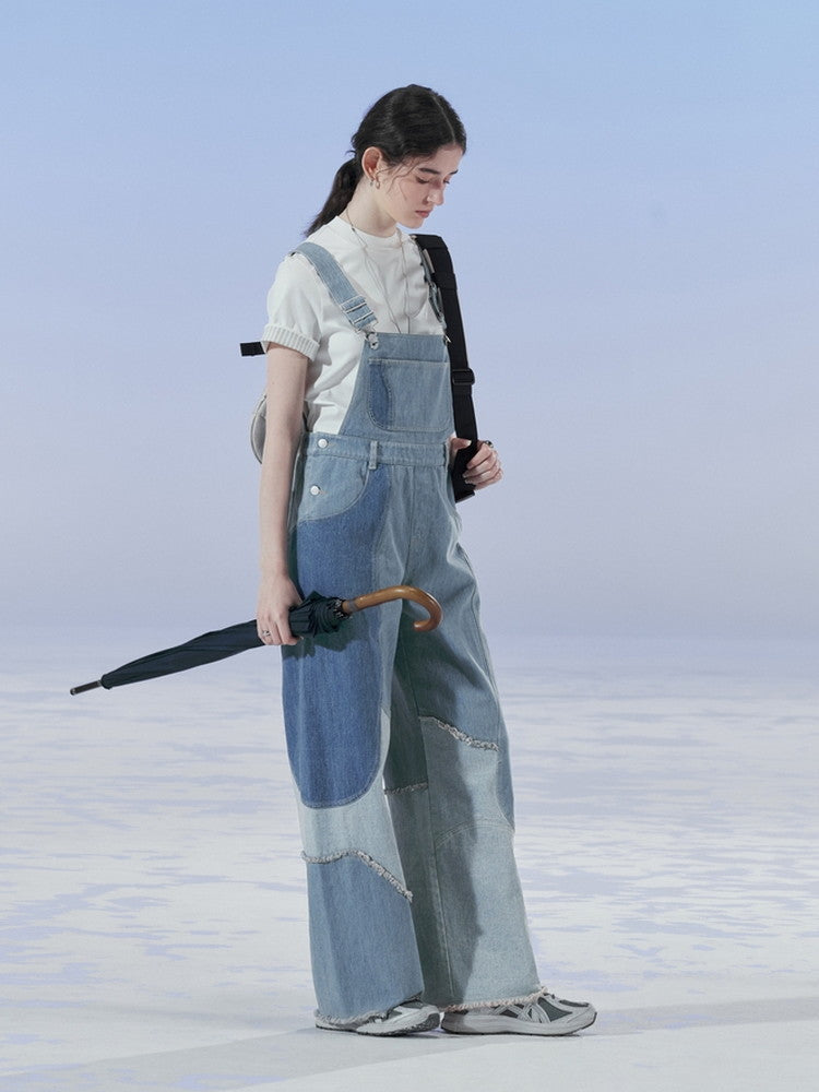 Denim Patchwork Unique Casual Layered Pants Overall