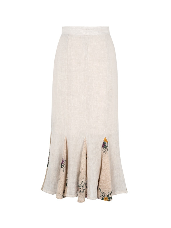 Mermaid Embroidery Flower Natural Long-Skirt