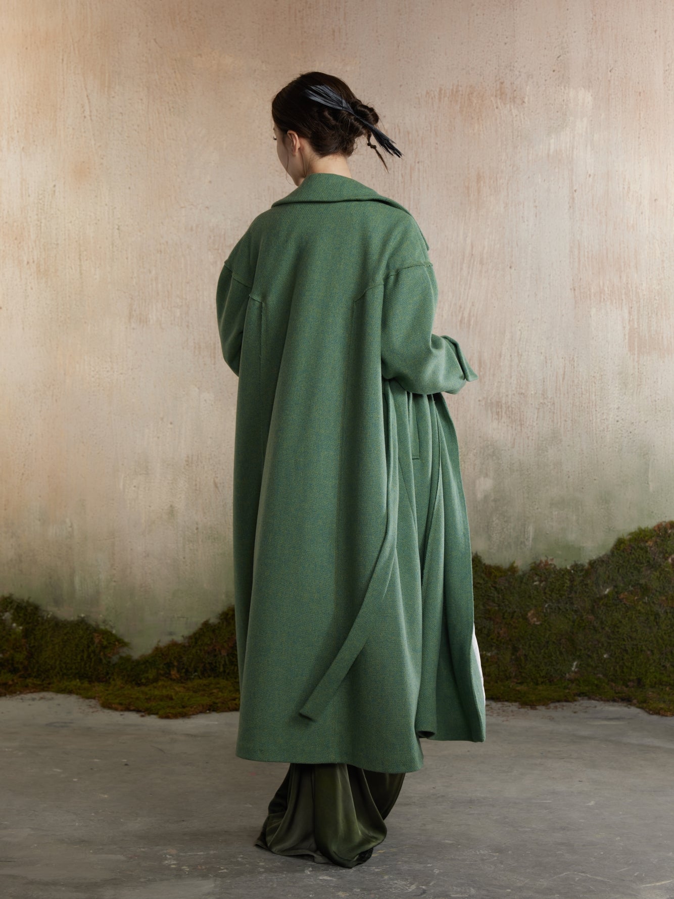 Ovresize Side-Ribbon Wool Long-Coat