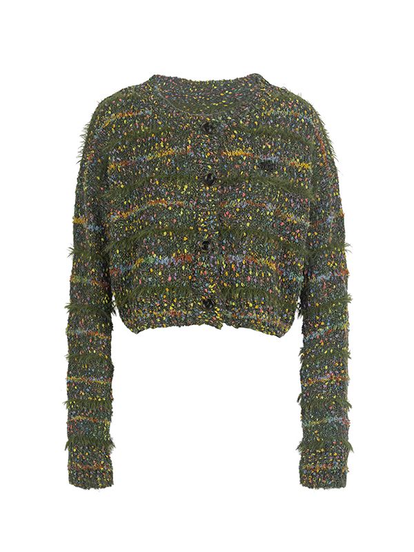 Kurzer Strick-Multi-Farben-Crew-Hals Retro Nichi Cardigan