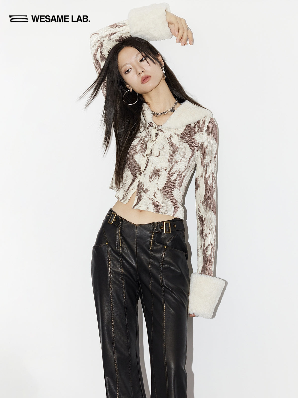 Speckte Boa Cropped Casual Warm Tops