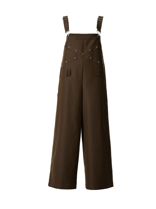 Wide-Pants Loose Casual Stripe Overall